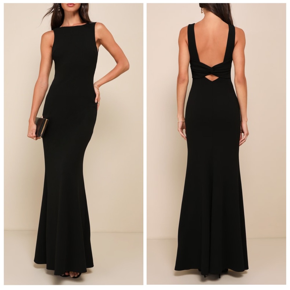 NEW Lulus Love In Your Eyes Black Knotted Mermaid Maxi Dress Gown Black Tie Sz S